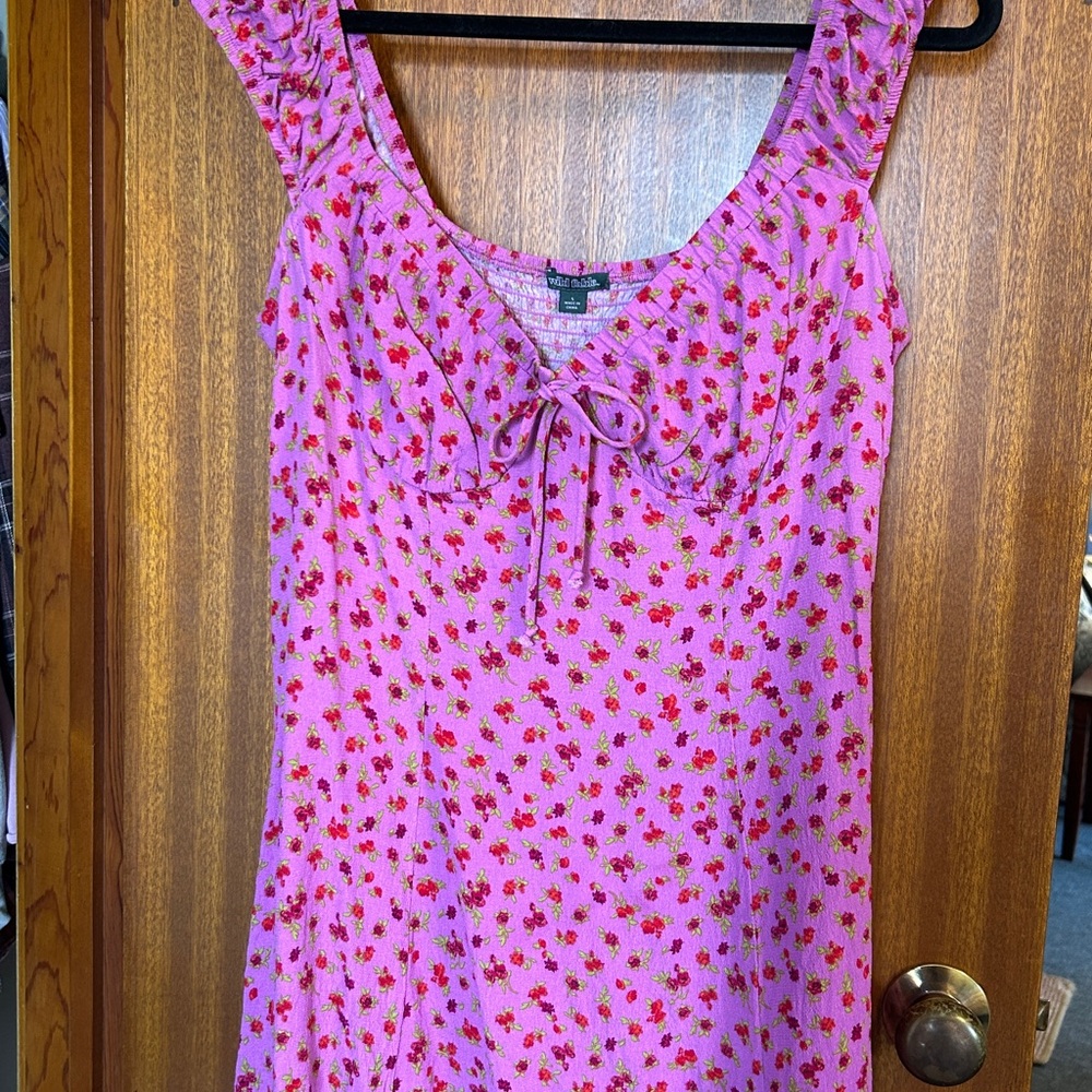 Floral Rose Pink Mini Dress Bow Detail Strawberry Shortcake Summer
